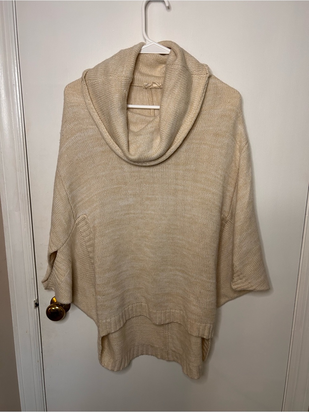 ANTHROPOLOGIE MOTH CREAM KNIT COWL NECK PONCHO SWEATER SIZE MEDIUM